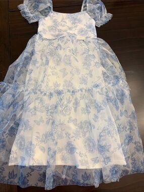 Blue Floral Girls' Party Dress